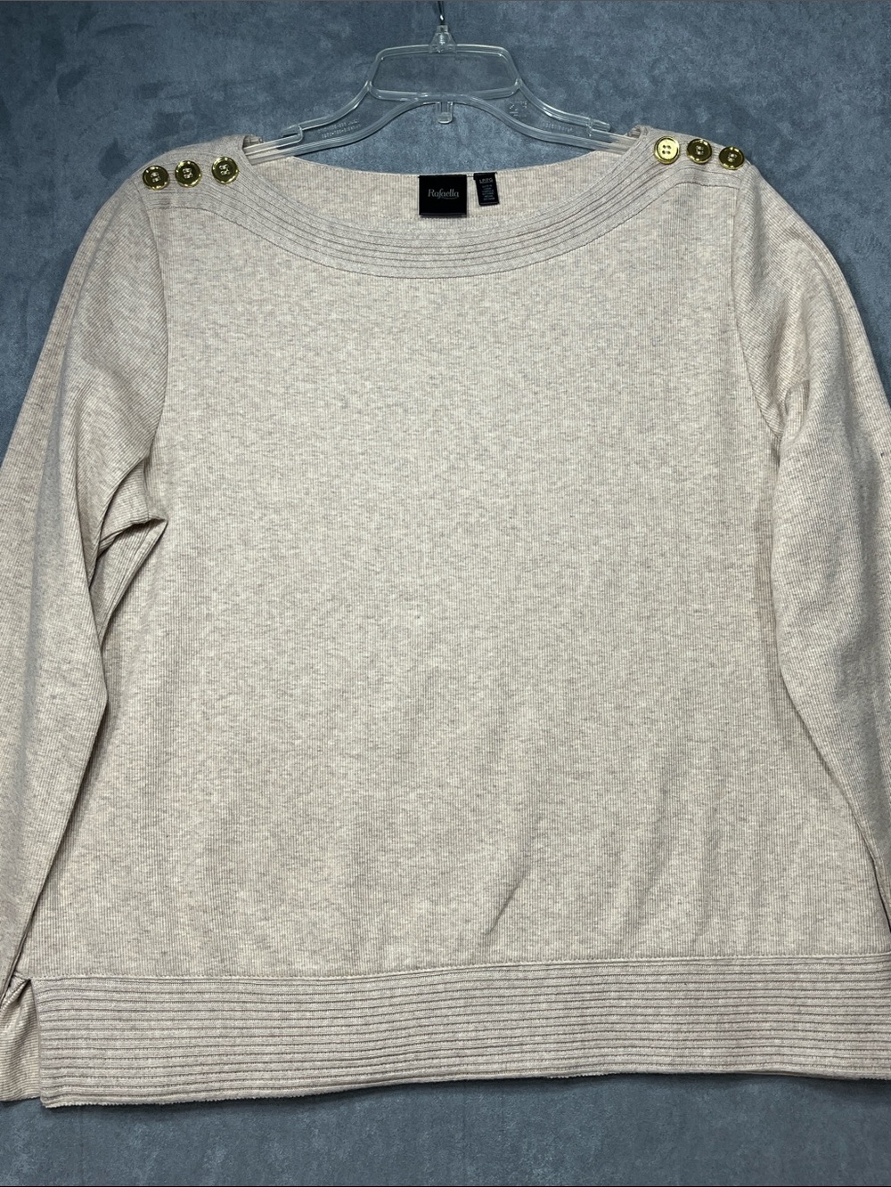 Rafaella Oatmeal Gold Button Shoulder Sweater Large Petite